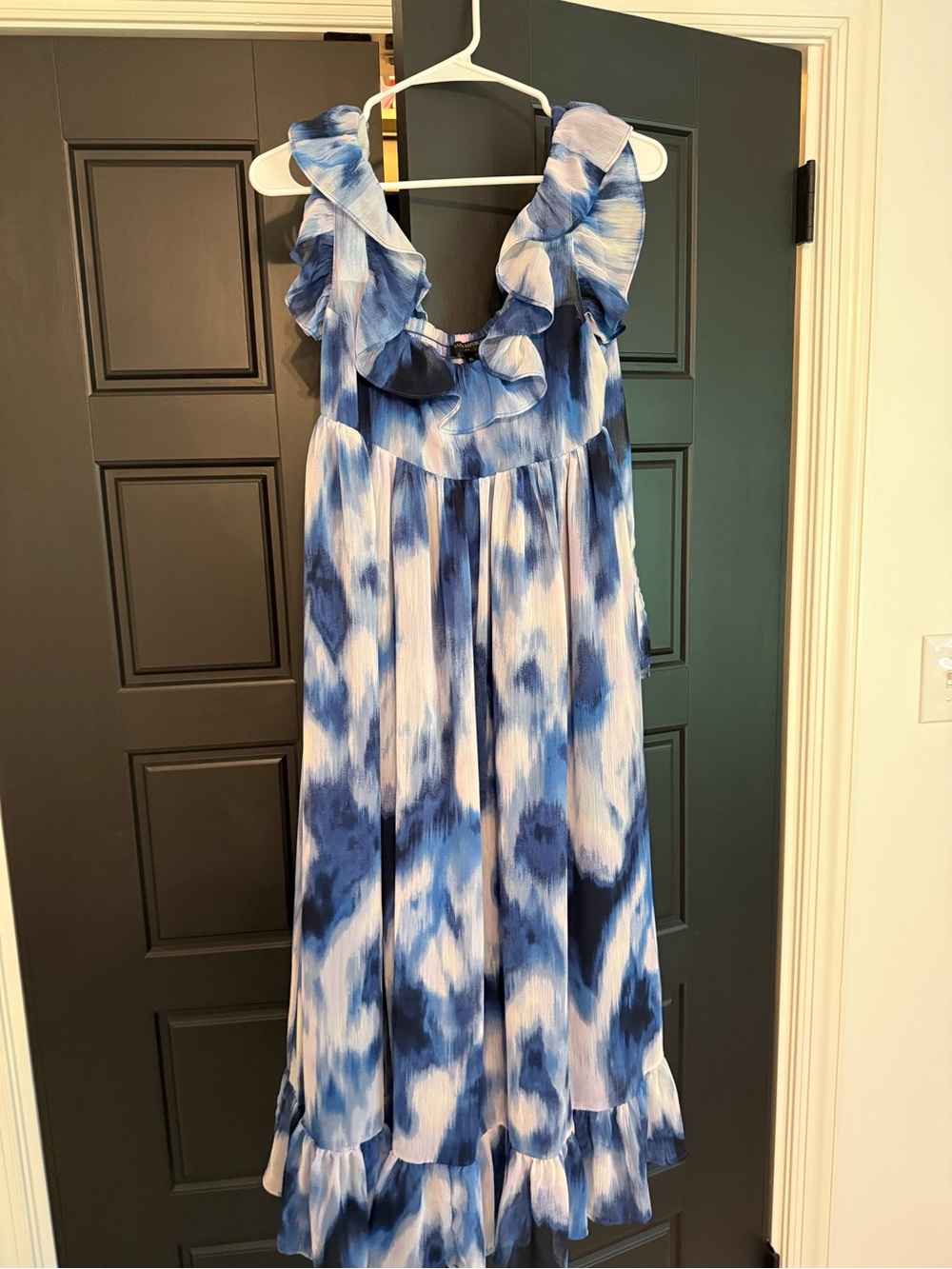 Banana Republic Blue and White Ruffle Maxi Dress